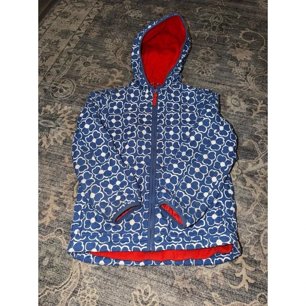 Mini Boden Children's Coat Thermal Lined Blue Floral Flowers Hooded Parka